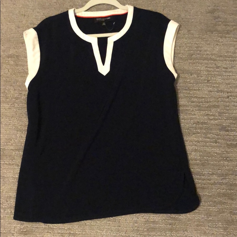 Navy with white trim business casual blouse